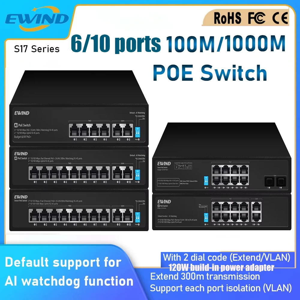 Ethernet Switch 8 Port - NEW 4/8 Ports Unmanage POE Ethernet