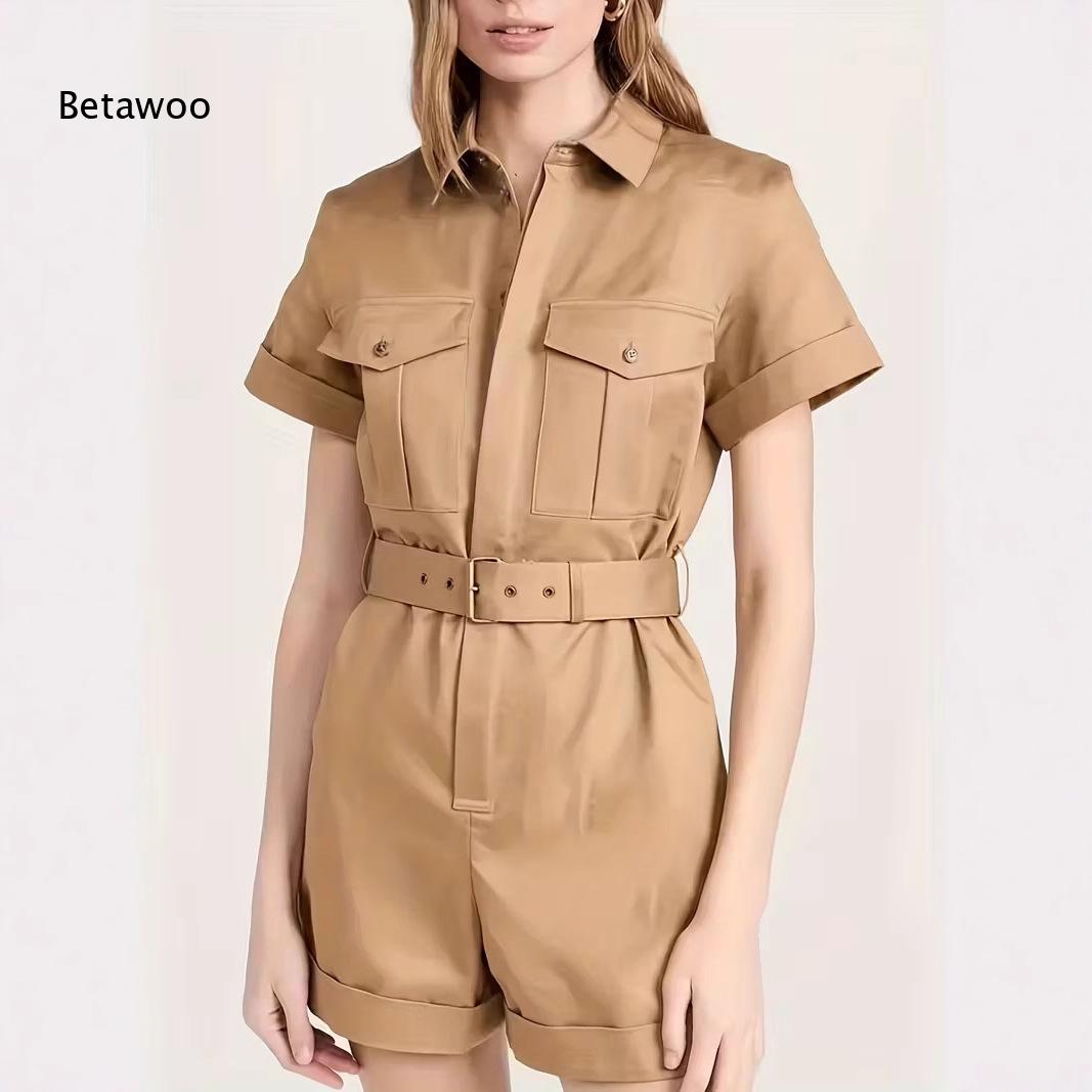 Office Tech - Khaki Short Sleeve Utility Playsuit