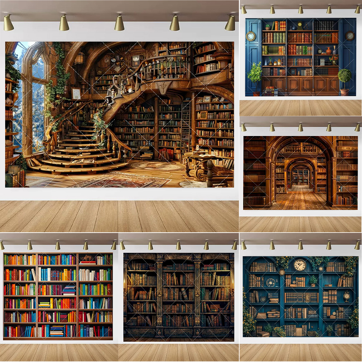 Office Tech Background - Vintage old Wooden Bookshelf Book Theme