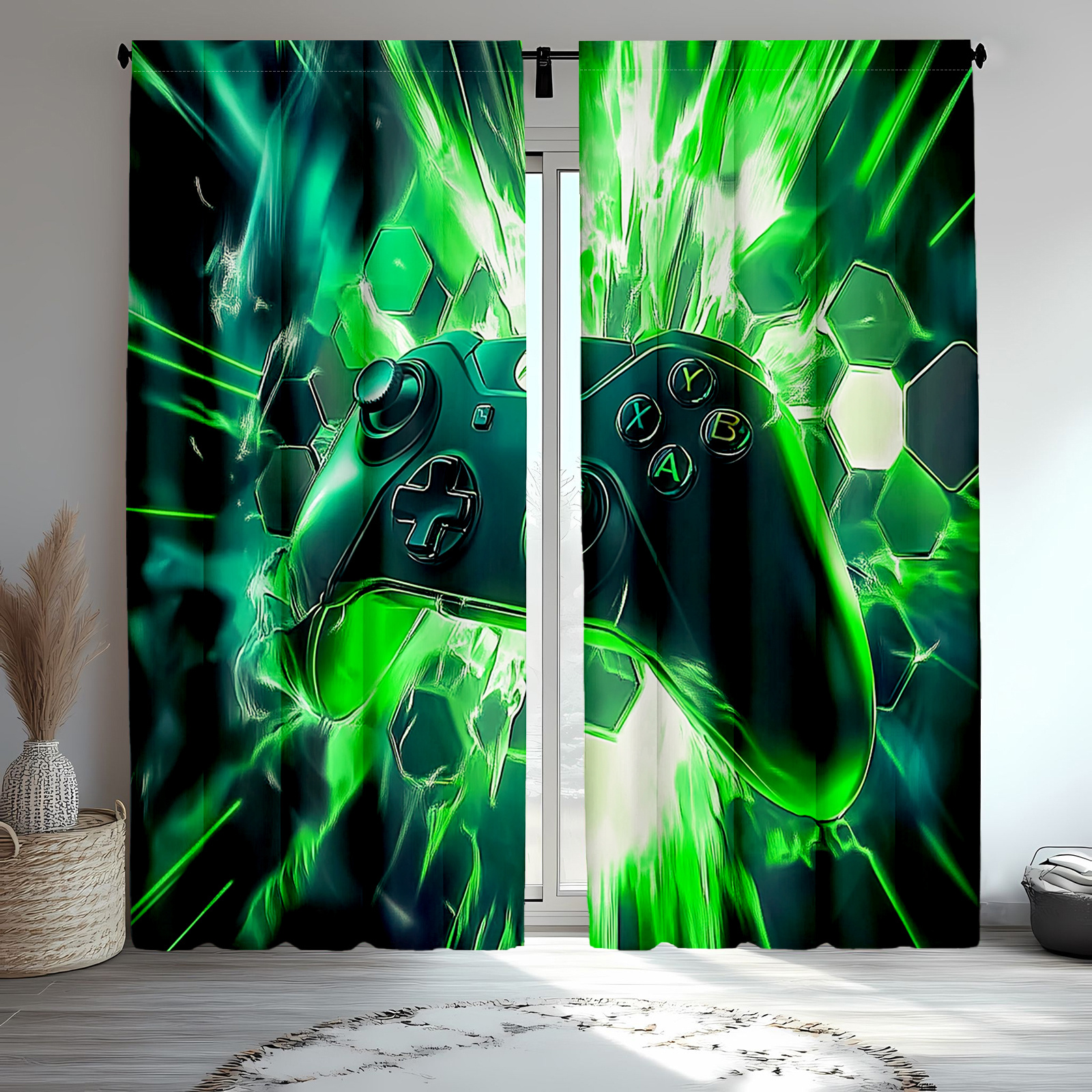 Tech Office Youtube - Gaming Controller Curtains Green Energy Design
