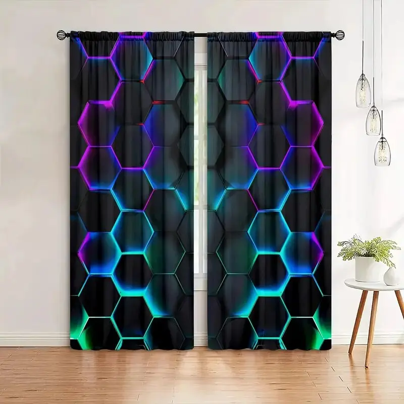 2pcs Hexagon Tech Curtains wit - Tech Office Youtube ulasan dan harga
