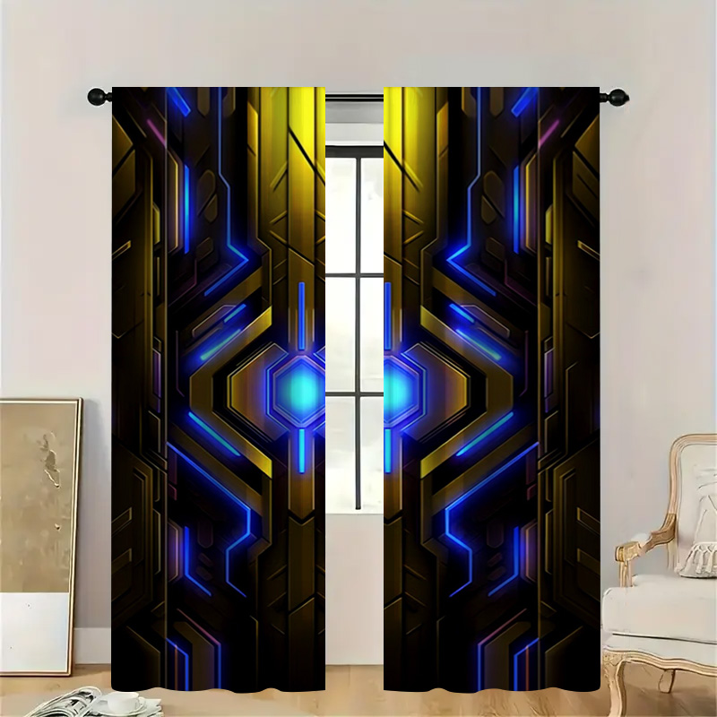 2pcs Geometric Tech Curtains w - Office Print Tech ulasan dan harga