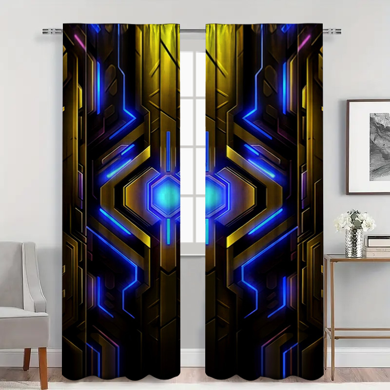 2pcs Geometric Tech Curtains w - Office Print Tech ulasan dan harga
