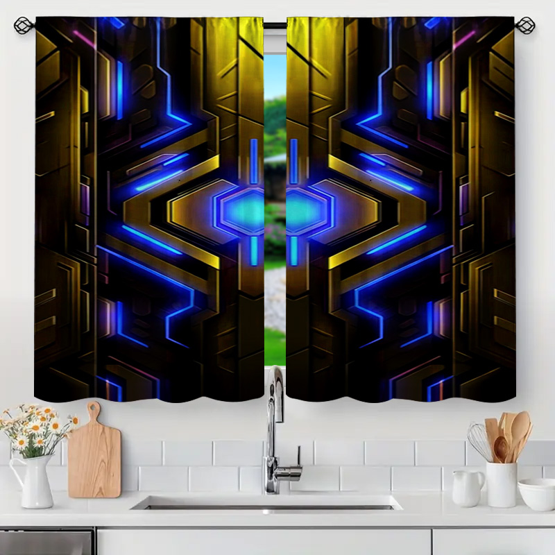2pcs Geometric Tech Curtains w - Office Print Tech ulasan dan harga