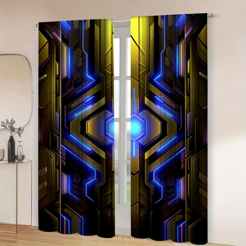 2pcs Geometric Tech Curtains w - Office Print Tech ulasan dan harga
