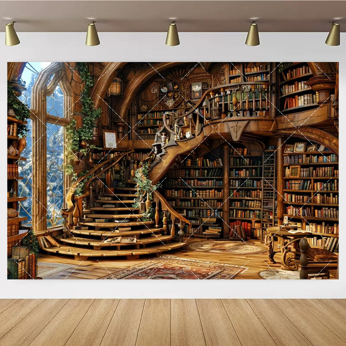 Vintage old Wooden Bookshelf B - Office Tech Background ulasan dan harga