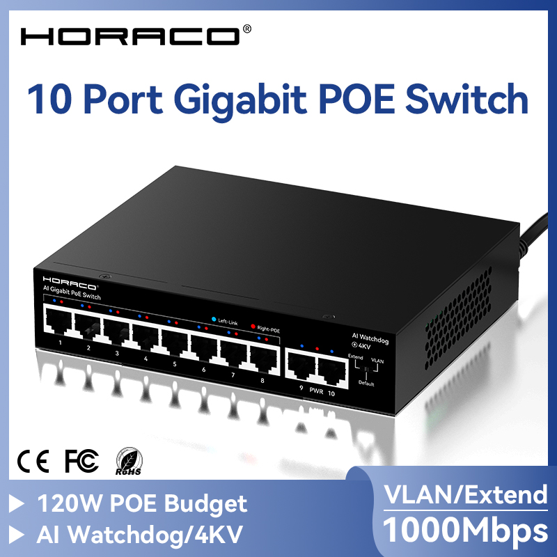 HORACO 8 Port Gigabit POE Swit - Ethernet Switch 8 Port ulasan dan harga