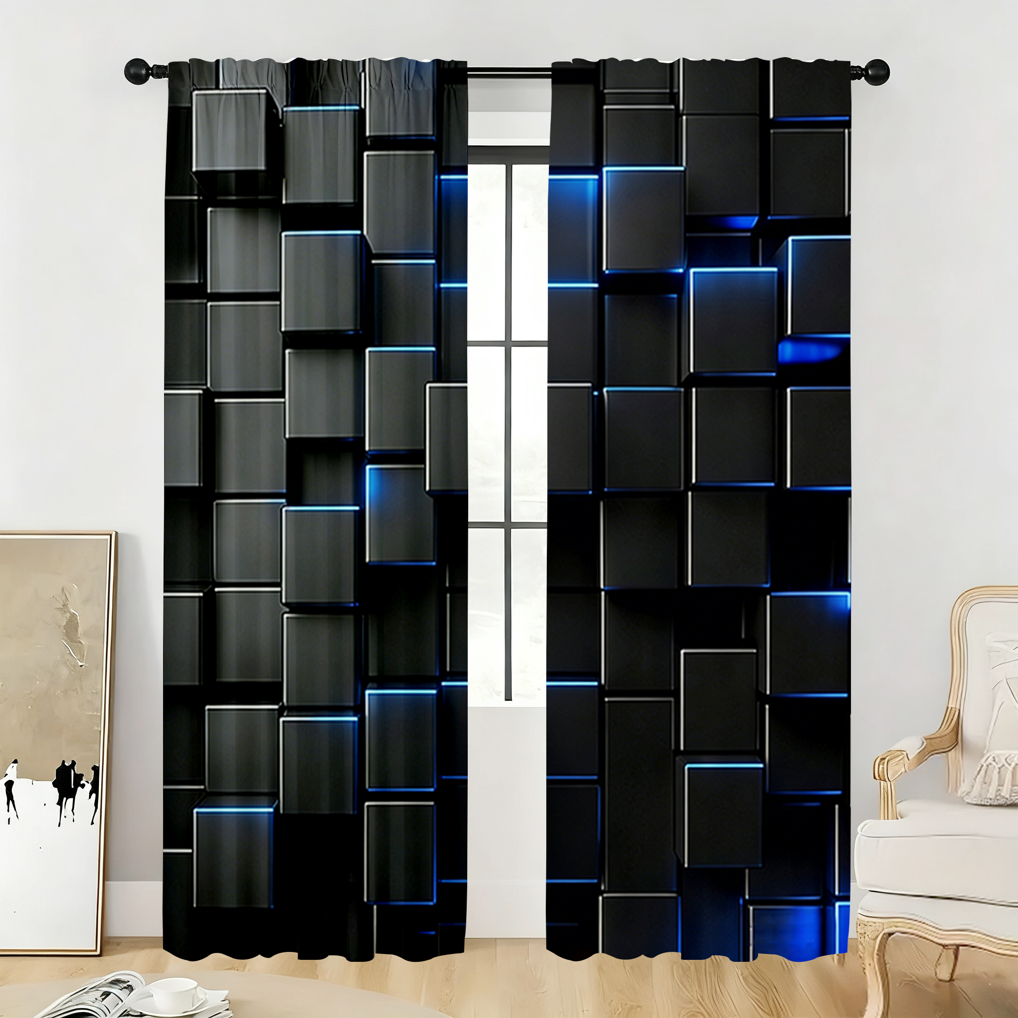2PC Black Blue Neon Cube Sheer - Tech Office Youtube ulasan dan harga