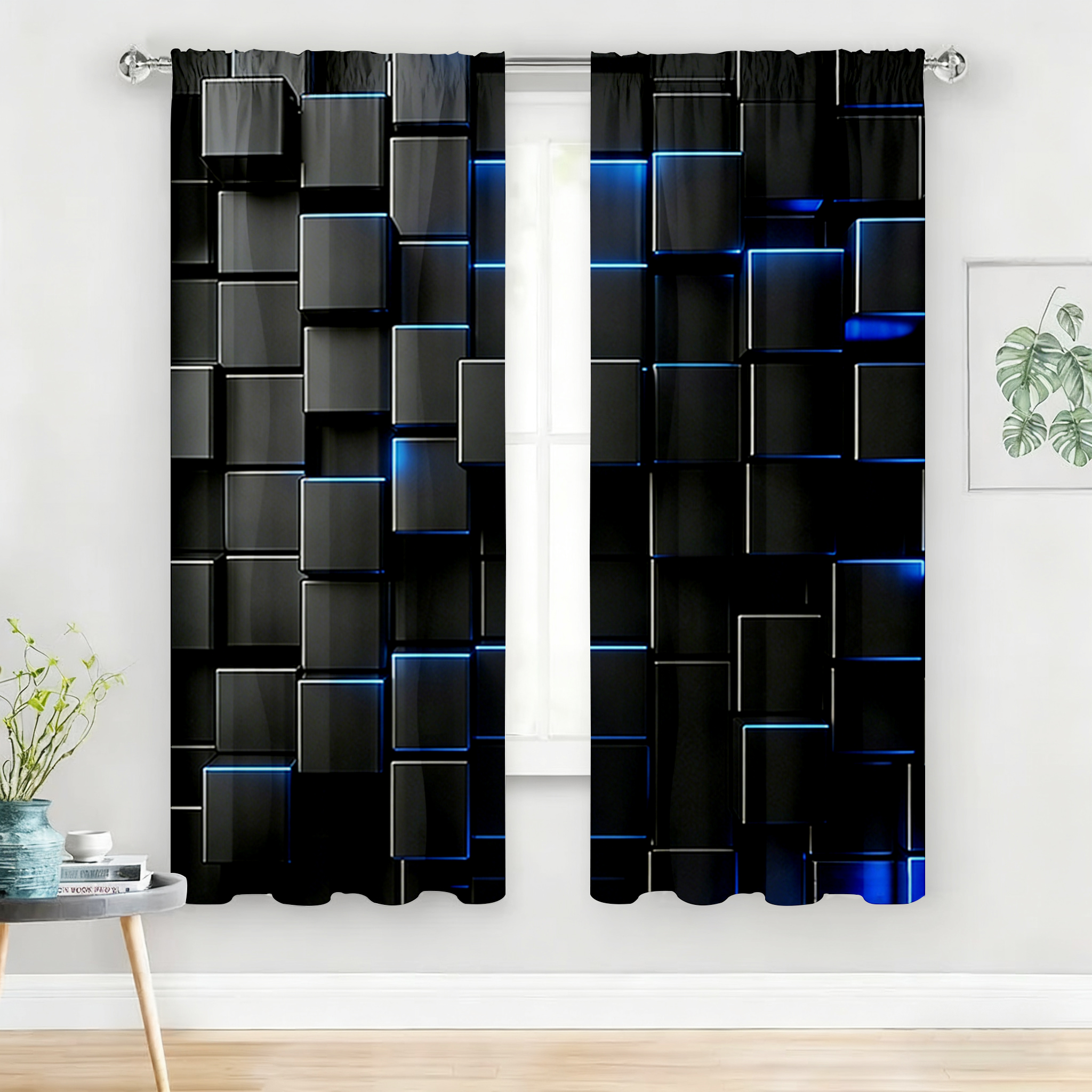 2PC Black Blue Neon Cube Sheer - Tech Office Youtube ulasan dan harga
